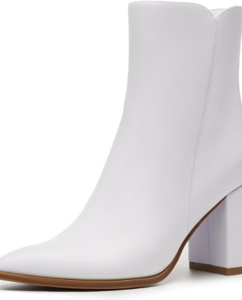 Women's Heeled Ankle Boots Fashion Pointed Toe Chunky Block Heel Side Zipper Short Booties