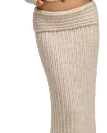 Skirt Sets Women 2 Piece Outfits Off Shoulder Long Sleeve Sweater Bodycon Maxi Skirt Fall Knit Sweater Set