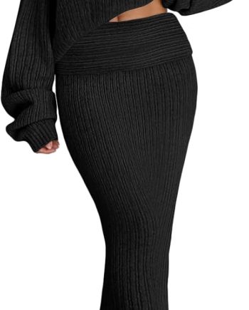 Womens Off the Shoulder Sweater Dress Knit Two Piece Maxi Skirt Sets