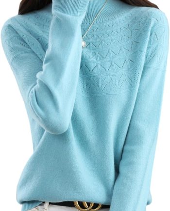 100% Merino Wool Sweaters Women's Fall Winter Warm Soft Knitted Loose Pullover Turtleneck Long Sleeves