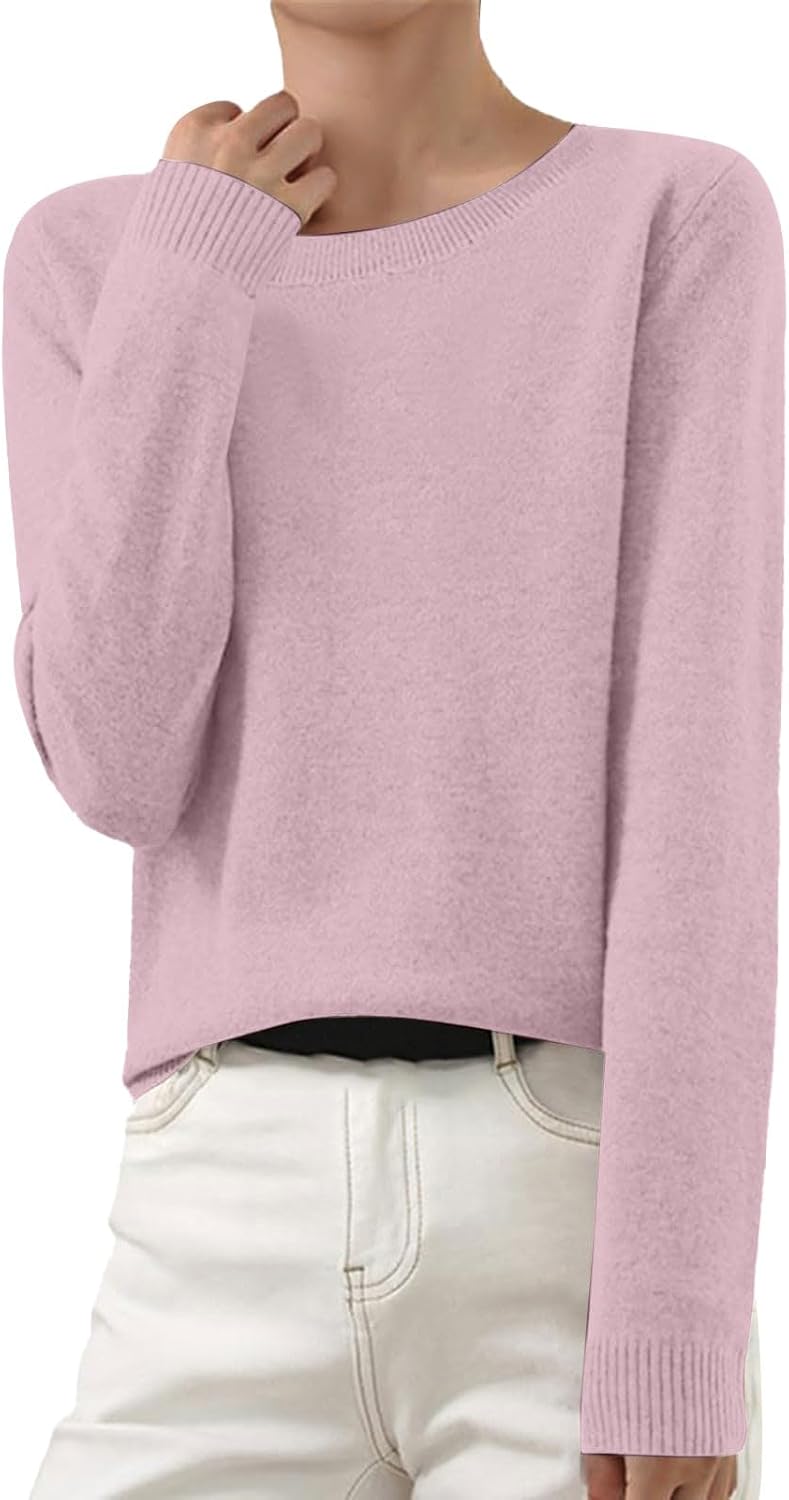Cashmere Sweaters for Women Roundneck Long Sleeve Jumper Knitted Pullover Warm Sweatshirt