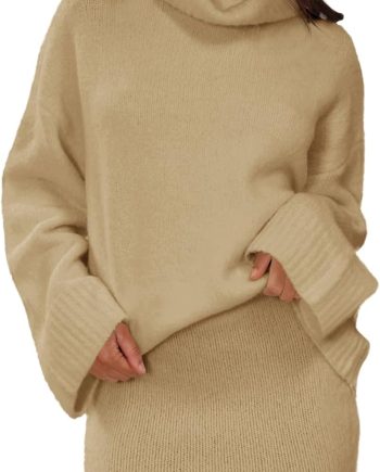 Womens 2 Piece Outfits Sweater Sets Turtleneck Oversized Sweaters and Mini Skirts Fall Winter Trendy Loungewear