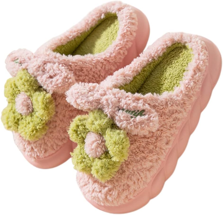 Women's Slippers Adult Warm Plush Flowers Indoor Non-slip Home Thick Bottom Winter Men's Cotton