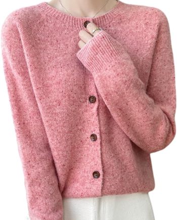 100% Merino Wool Cardigan Sweaters Women's Female Fall Winter Warm Knitted Crew Neck Long Sleeves Thick(WQ281)
