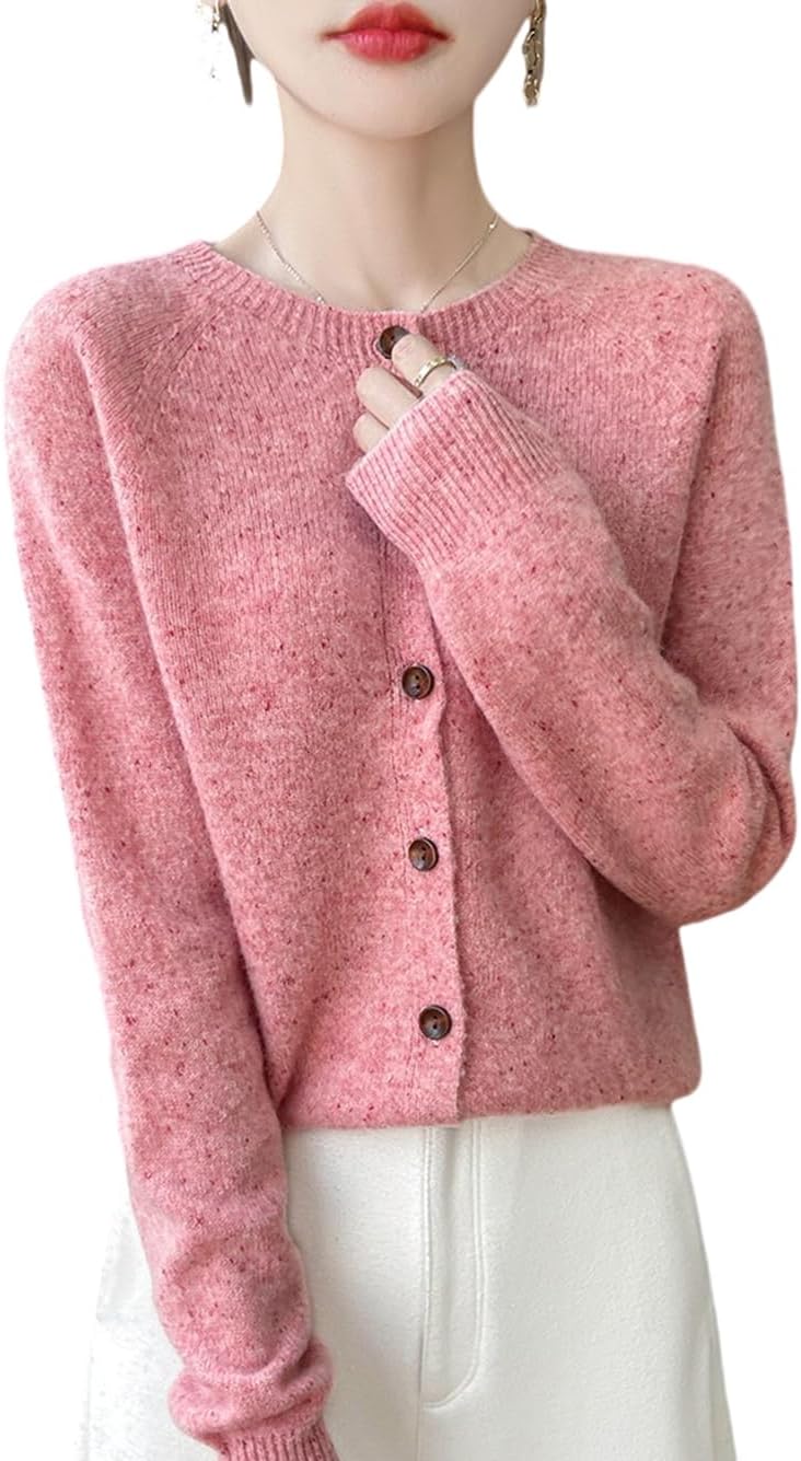 100% Merino Wool Cardigan Sweaters Women's Female Fall Winter Warm Knitted Crew Neck Long Sleeves Thick(WQ281)