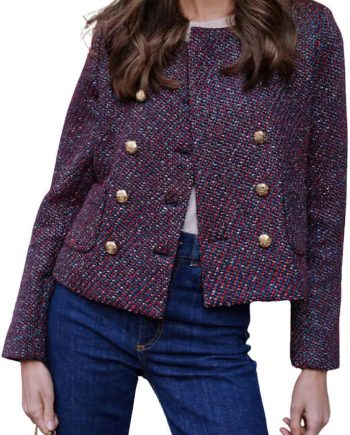 Women's Double Breasted Tweed Blazer Jacket Business Casual Dressy Tweed Jacket Office Work Suit