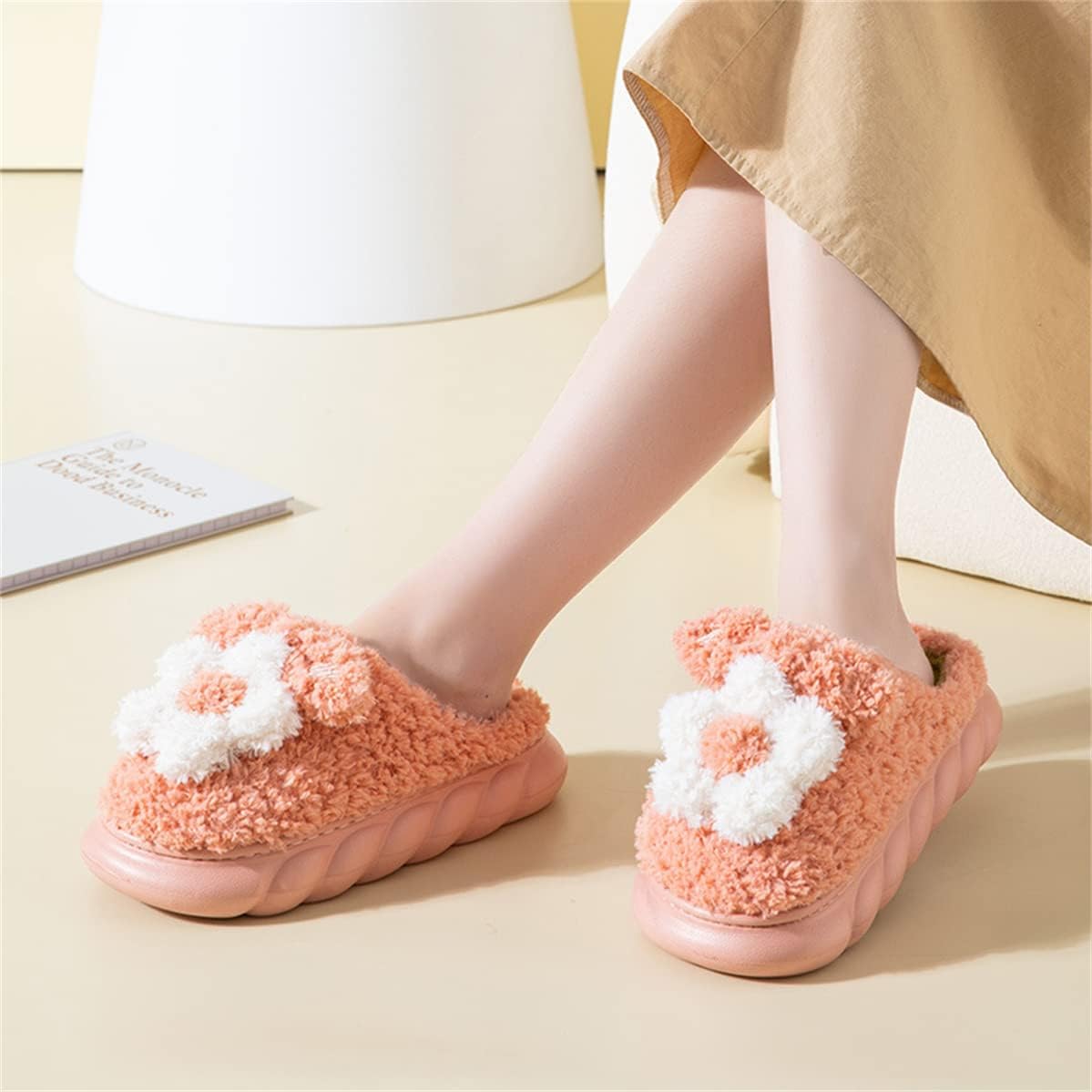 Women's Slippers Adult Warm Plush Flowers Indoor Non-slip Home Thick Bottom Winter Men's Cotton