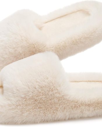 Womens Slippers with Arch Support Lightweight Fuzzy House Slippers for Women Cozy Memory Foam Indoor Open-toe Comfy Shoes for Women