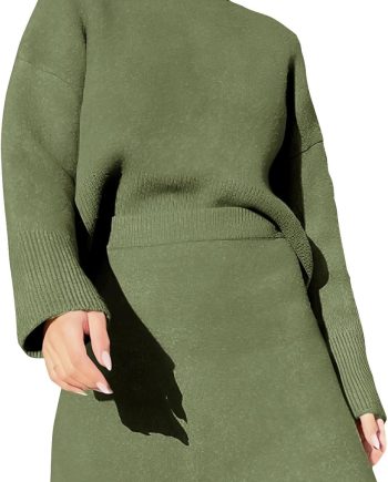 Womens 2 Piece Outfits Casual Sweater Dress Sets Long Sleeve Mock Neck Ribbed Knit Tops Bodycon Skirts Winter Clothes