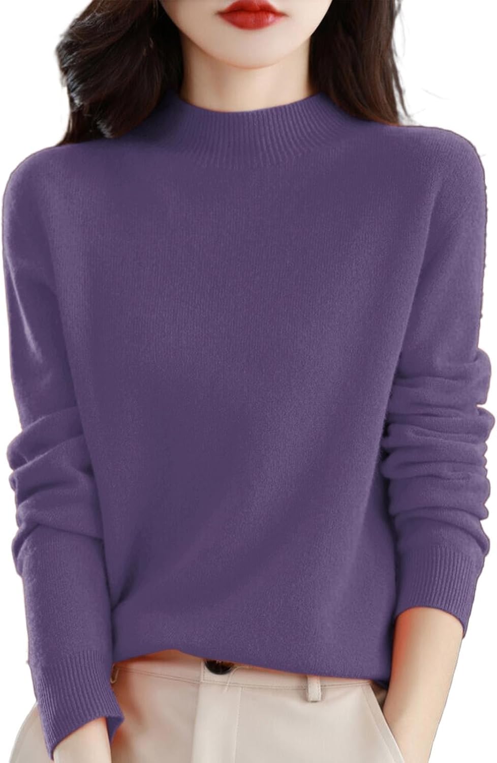 Cashmere Sweaters for Women Half Turtleneck Long Sleeve Jumper Knitted Pullover Warm Cashmere Sweater Top