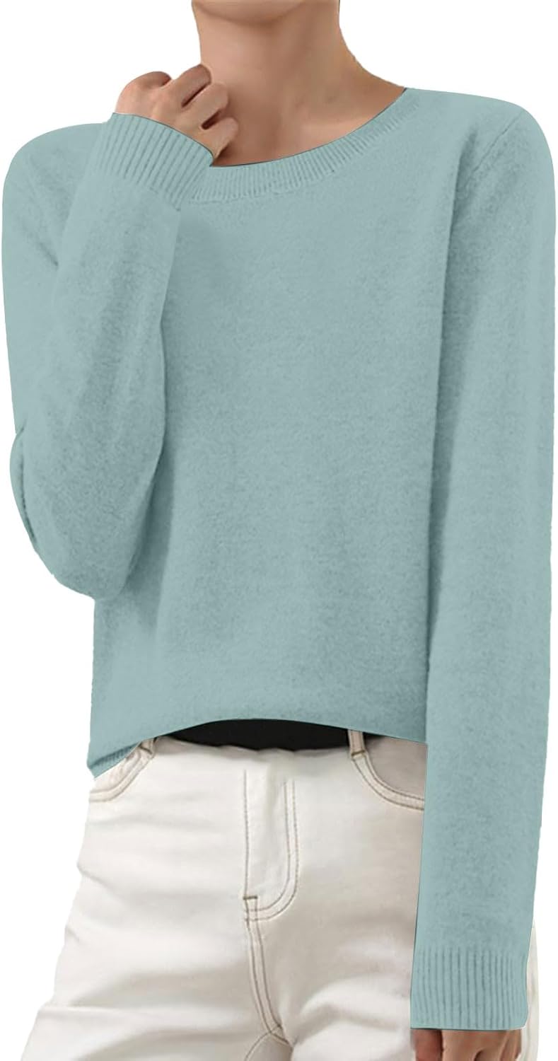 Cashmere Sweaters for Women Crew Neck Long Sleeve Knitted Pullover Sweater Warm Fall Winter Women's Cashmere Sweater