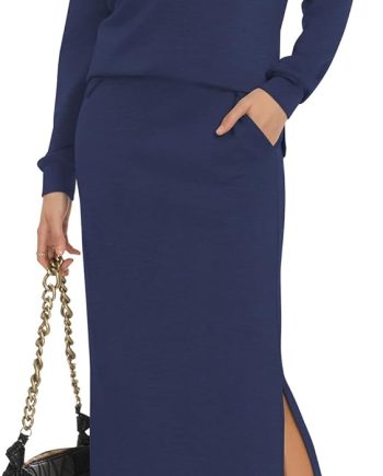 Women's 2 Piece Skirt Set Turtleneck Tops Long Skirt Matching Outfits with Pockets Fall Loungewear