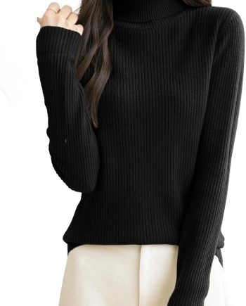 Women's 100% Merino Wool Turtleneck Sweater 2025 Fall Winter Long Sleeve Warm Soft Ribbed Knit Pullover Sweater