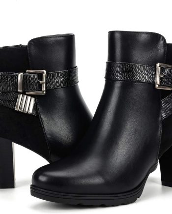Women's Zipper Booties Chunky Stacked Heel Ankle Boots Buckle Strap Ankle