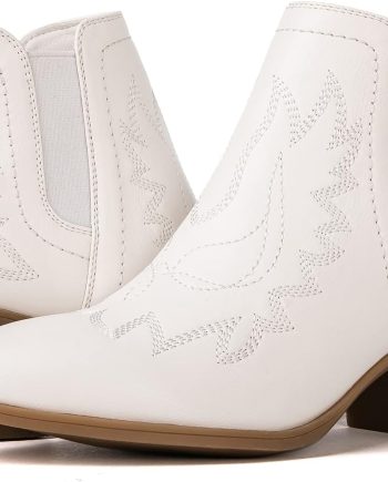 Women's Cowgirl boots Western Short Ankle Pull On Comfortable Cowboy Boots For Women Low Heel