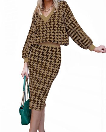 Women 2 Piece Sweater Midi Pencil Skirt Set Fall Winter Split Dress Batwing Long Sleeve Oversized Top Casual Outfit