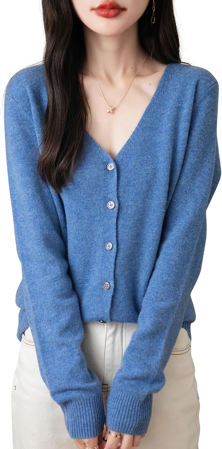 Women's 100% Merino Wool Cardigan 2025 Fall Winter Sexy V Neck Long Sleeve Lightweight Knit Cardigan Sweater