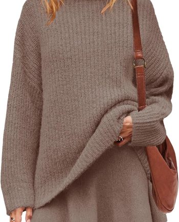 Womens Sweater Skirt Set 2 Piece Outfits Matching Lounge Sets Turtleneck Knit Tops Mini Dress
