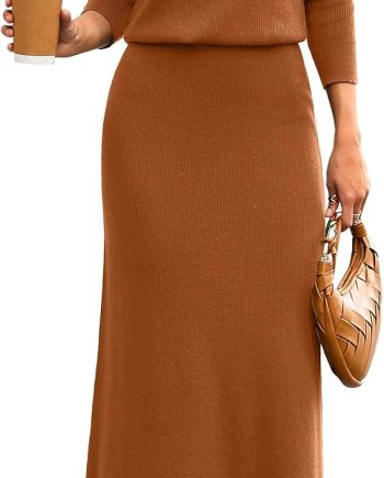 Womens 2 Piece Skirt Sets Fall Long Sleeve Sweater Dress Casual Knit Midi Dress Travel Outfits Winter Clothes 2025