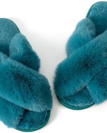 Women's Slipper Memory Foam Cross Band Fuzzy Slippers Open Toe Cozy House Slippers Cozy Plush Bedroom Indoor Outdoor