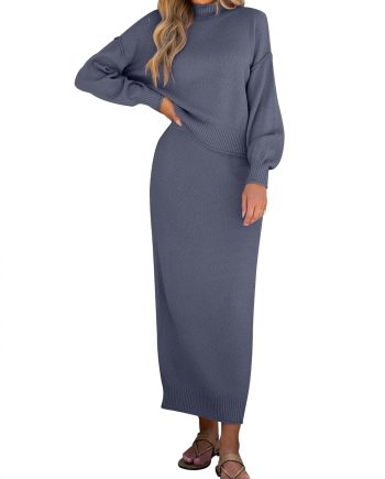 2 Piece Skirt Set for Women Sweater Dress Long Sleeve Oversized Tops Matching Maxi Skirts 2025 Fall Outfits Clothes