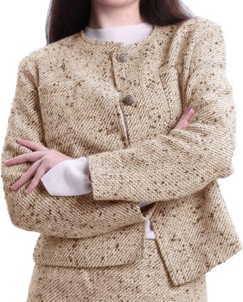 Women's Wool Cropped Tweed Jacket Blazer Button-up Slim Fit with Pockets