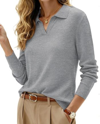 2025 Women's Wool Blend Sweaters, Long Sleeve Polo Shirts, V Neck Knitted Fall Tops