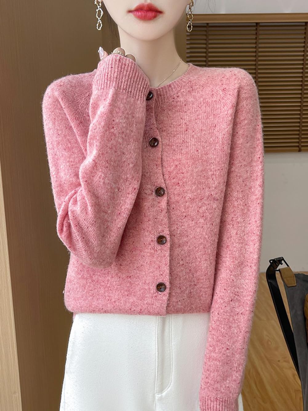 100% Merino Wool Cardigan Sweaters Women's Female Fall Winter Warm Knitted Crew Neck Long Sleeves Thick(WQ281)