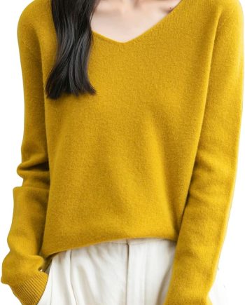 Women's 100% Merino Wool V Neck Sweater 2025  Ready to Wear Casual Long Sleeve Seamless Knit Sweater