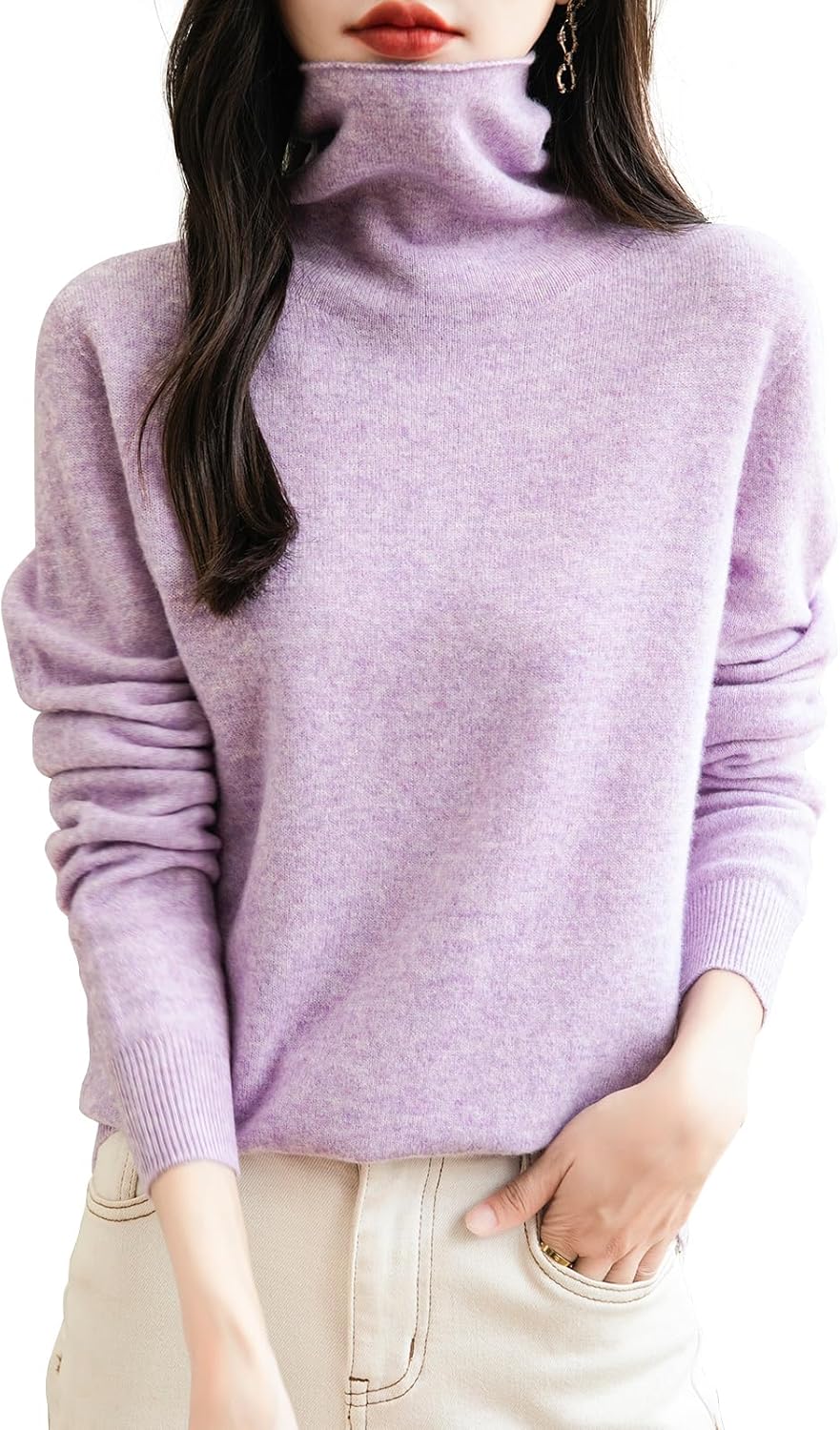 Women's 100% Merino Wool Seamless Sweater Turtleneck Ready to Wear Long Sleeve Knitted Pullover Tops