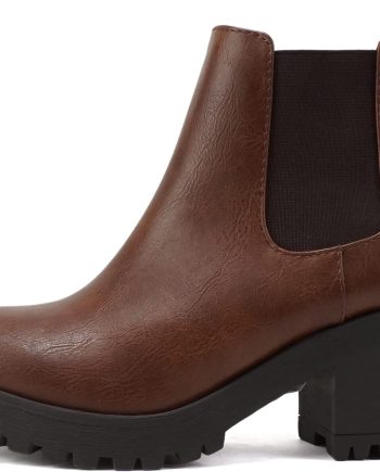 Ankle Boot w/Lug Sole Elastic Gore and Chunky Heel