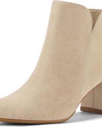 Women's Ankle Boots Chunky Block Low Heel Comfortable Pointed Toe Side V Cutout Dressy Office Booties with Zipper