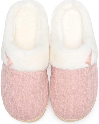 Women's Slip on Fuzzy Slippers Memory Foam House Slippers Outdoor Indoor Warm Plush Bedroom Shoes Scuff with Faux Fur Lining