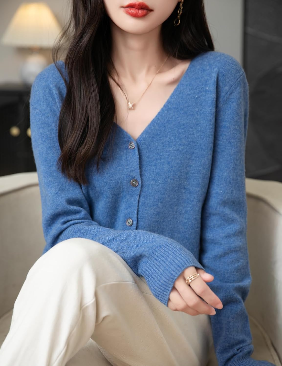 Women's 100% Merino Wool Cardigan 2025 Fall Winter Sexy V Neck Long Sleeve Lightweight Knit Cardigan Sweater