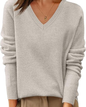 Womens 100% Wool Sweaters V Neck Long Sleeve Work Business Casual Basic Pullover Sweater Tops 2025 Fall Outfits