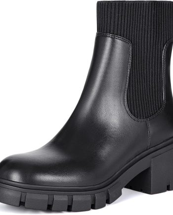 Women's Chelsea Boots Fashion Slip on Platform Ankle Boots Lug Sole Chunky Booties