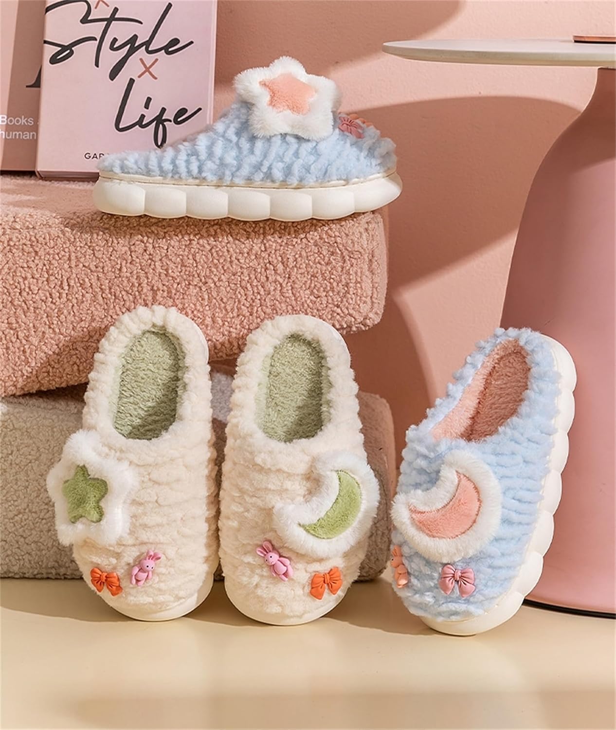Cute Women's Star Plush Slippers - Warm Indoor & Outdoor Slippers